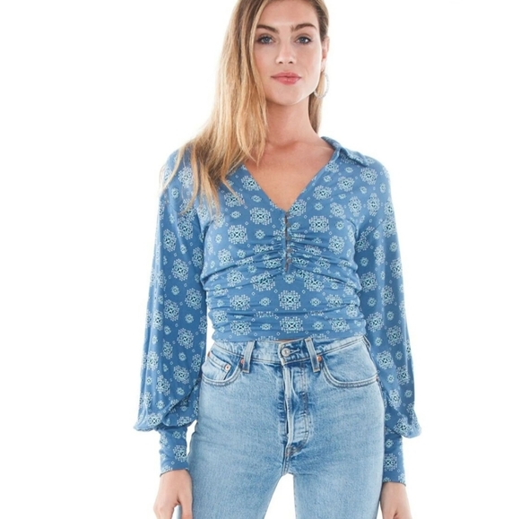 Free People Tops - Free People Sydney’s Printed Top - Blue -‎ Size XS